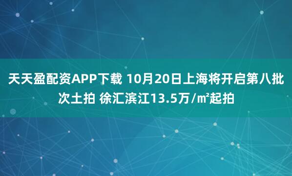 天天盈配资APP下载 10月20日上海将开启第八批次土拍 徐汇滨江13.5万/㎡起拍