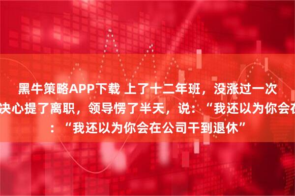 黑牛策略APP下载 上了十二年班，没涨过一次薪，我终于下定决心提了离职，领导愣了半天，说：“我还以为你会在公司干到退休”